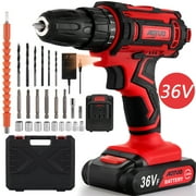 Uarter 36V Cordless Drill Set 25+1 Position Electric Power Drill with 2 Battery \u0026 Charger, 3/8 Inch Keyless Chuck, 2-Variable Speed, LED Light and 24pcs Drill/Driver Bits